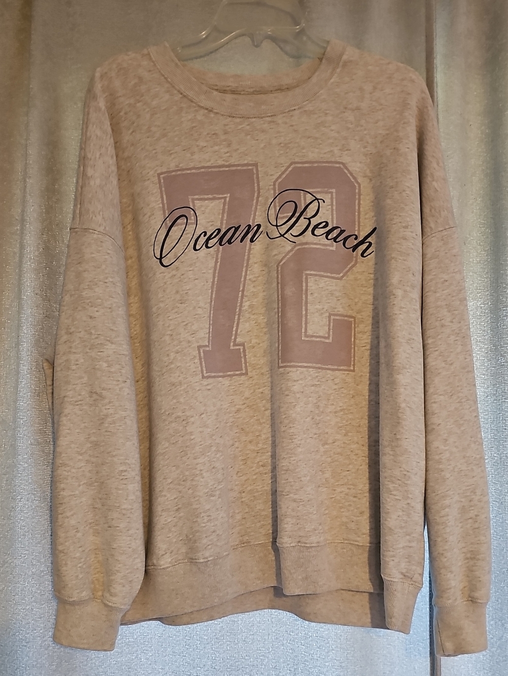 Hollister Beige Pullover Sweatshirt with Pink '72' and Navy Script